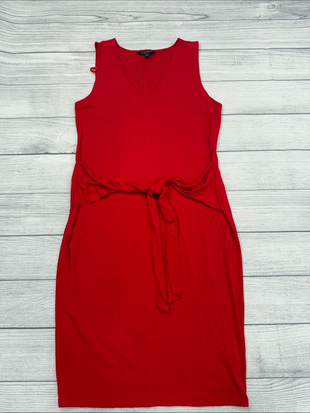 Lauren Ralph Lauren Red Sleeveless Tie Waist Dress Size Large